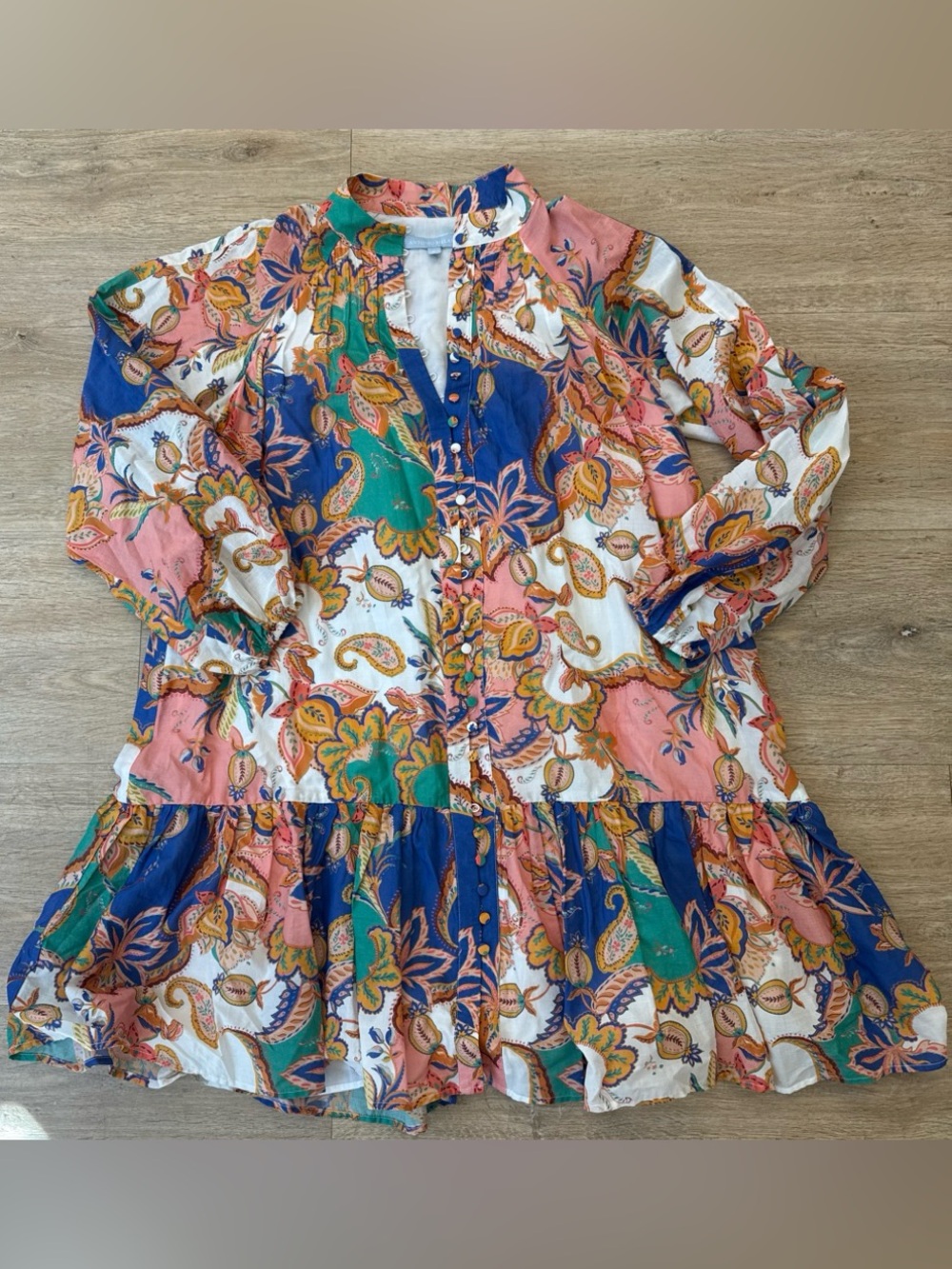 ANTONIO MELANI Paisley Button-Front Dress in Navy, Coral & Green 6 - Picture 1 of 5
